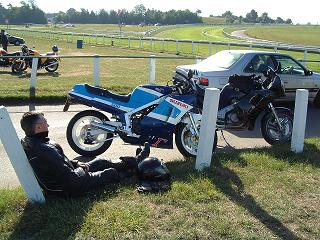 my mate & his rg500 waiting for the kick off brighton run my mate & his rg500 waiting for the kick off brighton run