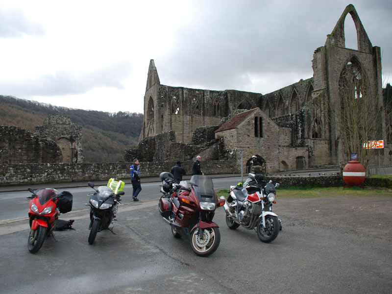 Bikes stopped at Tintern Abbey Bikes stopped at Tintern Abbey